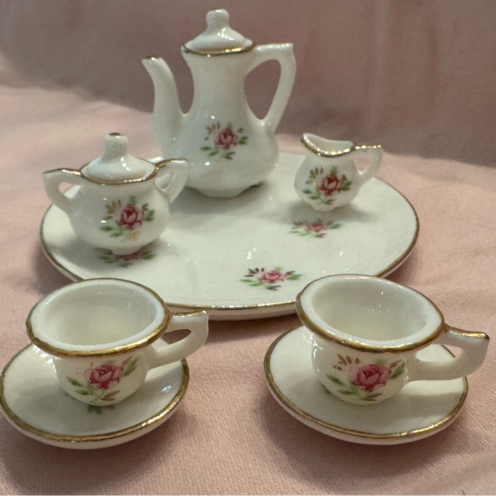 Elegant White Floral Miniature Tea Set